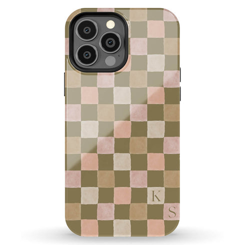 Custom Initials Watercolor Checkerboard iPhone Case